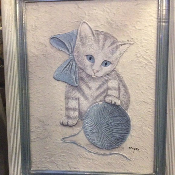 ARTISTIC IMPRESSION OIL PAINTING KITTY & BALL